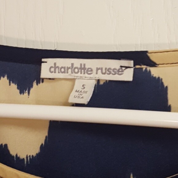 Charlotte Russe Navy Blue Tan Chevron Shift Tunic Dress - Picture 3 of 4